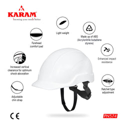 KARAM PN574 ABS Safety Helmet for Men Industrial & Outdoor Activities |Rachet Type Adjustment with Unique Sweat Absorbent Headband |Hard Hat| ANSI Certified|