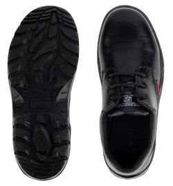 KARAM FS05 Black Leather Safety Shoes for Men | Single Density with Steel Toe | Antistatic, Antislip, Oil & Heat Resistant