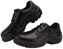 KARAM FS05 Black Leather Safety Shoes for Men | Single Density with Steel Toe | Antistatic, Antislip, Oil & Heat Resistant