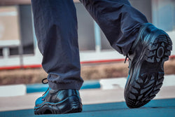 KARAM FS05 Black Leather Safety Shoes for Men | Single Density with Steel Toe | Antistatic, Antislip, Oil & Heat Resistant