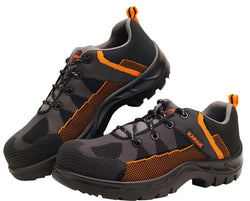 KARAM Flytex FS210 Safety Shoes for Men | Sporty Design, Lightweight with Single Density | Antistatic, Antislip, Oil & Heat Resistant with Fiber Toe | Grey & Orange
