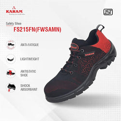 KARAM Flytex FS215 Safety Shoe | ISI Marked, Excellent Grip, Comfort & Slip Resistance | Sporty Design, Lightweight & Single Density with Fibre Toe | Red & Black | FS215FN(FWSAMN)