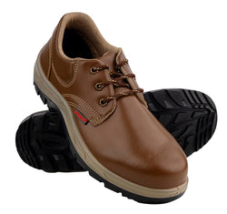 Karam FS61 Brown Leather Safety Shoes for Men | Double Density with Fiber Toe | Antistatic, Antislip, Oil & Heat Resistant