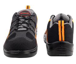 KARAM Flytex FS210 Safety Shoes for Men | Sporty Design, Lightweight with Single Density | Antistatic, Antislip, Oil & Heat Resistant with Fiber Toe | Grey & Orange