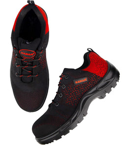 KARAM Flytex FS215 Safety Shoe | ISI Marked, Excellent Grip, Comfort & Slip Resistance | Sporty Design, Lightweight & Single Density with Fibre Toe | Red & Black | FS215FN(FWSAMN)
