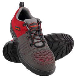 Karam Flytex FS213 Safety Shoes for Men | Sporty Design, Lightweight with Single Density | Antistatic, Antislip, Oil & Heat Resistant with Fiber Toe | Grey & Red