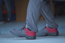 Karam Flytex FS213 Safety Shoes for Men | Sporty Design, Lightweight with Single Density | Antistatic, Antislip, Oil & Heat Resistant with Fiber Toe | Grey & Red