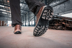 Karam FS61 Brown Leather Safety Shoes for Men | Double Density with Fiber Toe | Antistatic, Antislip, Oil & Heat Resistant