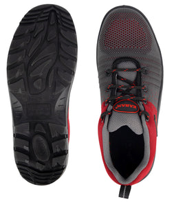 Karam Flytex FS213 Safety Shoes for Men | Sporty Design, Lightweight with Single Density | Antistatic, Antislip, Oil & Heat Resistant with Fiber Toe | Grey & Red