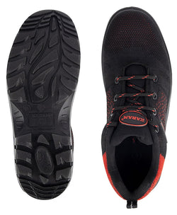 KARAM Flytex FS215 Safety Shoe | ISI Marked, Excellent Grip, Comfort & Slip Resistance | Sporty Design, Lightweight & Single Density with Fibre Toe | Red & Black | FS215FN(FWSAMN)