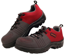 Karam Flytex FS213 Safety Shoes for Men | Sporty Design, Lightweight with Single Density | Antistatic, Antislip, Oil & Heat Resistant with Fiber Toe | Grey & Red