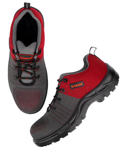 Karam Flytex FS213 Safety Shoes for Men | Sporty Design, Lightweight with Single Density | Antistatic, Antislip, Oil & Heat Resistant with Fiber Toe | Grey & Red