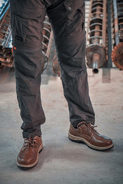Karam FS61 Brown Leather Safety Shoes for Men | Double Density with Fiber Toe | Antistatic, Antislip, Oil & Heat Resistant