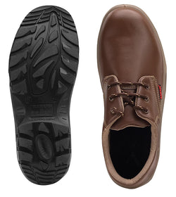 Karam FS61 Brown Leather Safety Shoes for Men | Double Density with Fiber Toe | Antistatic, Antislip, Oil & Heat Resistant