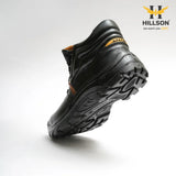 HILLSON Apache Grain Leather ISI & CE Certified Protective Safety Footwear with 200J Toe Cap (Steel Toe,) Black