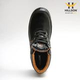 HILLSON Apache Grain Leather ISI & CE Certified Protective Safety Footwear with 200J Toe Cap (Steel Toe,) Black