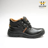 HILLSON Apache Grain Leather ISI & CE Certified Protective Safety Footwear with 200J Toe Cap (Steel Toe,) Black
